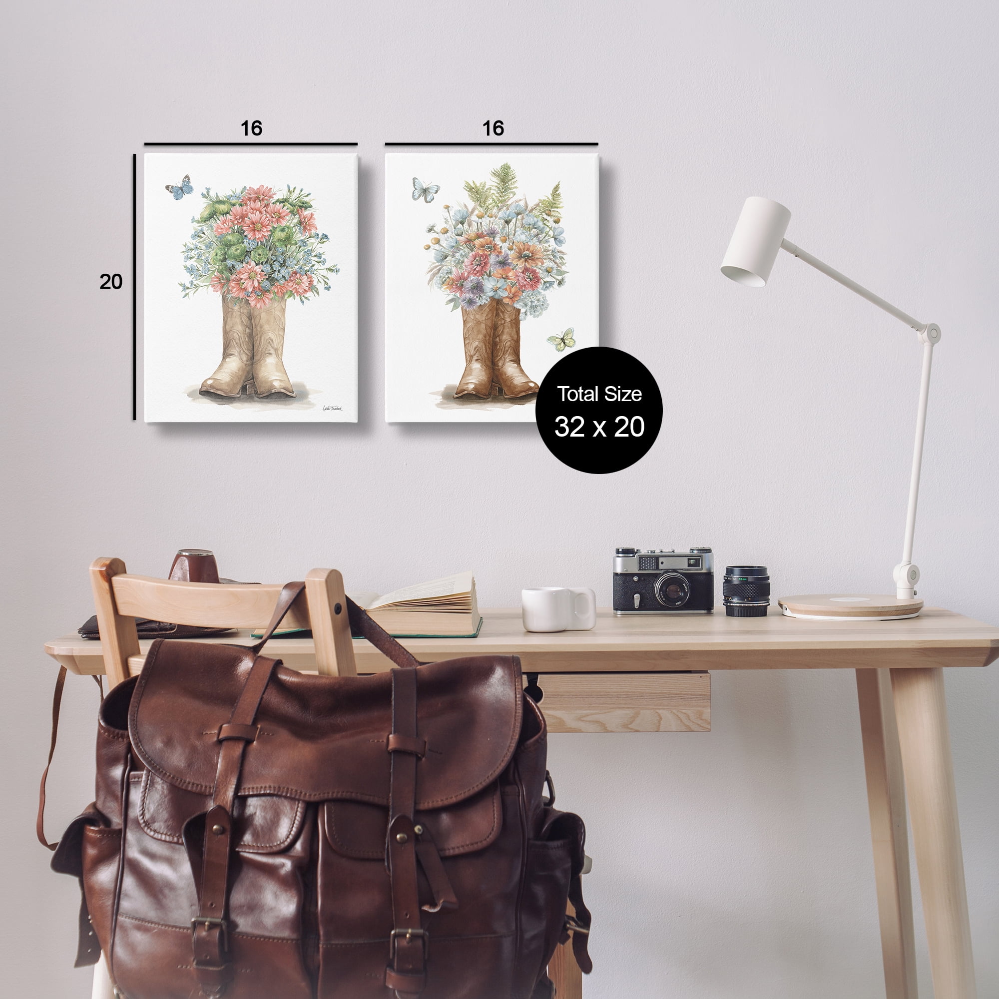 Stupell Industries Wildflower Western Boots Butterfly Plants & Flowers Painting Wrapped Canvas Art Print Wall Art, 16 x 20, Set of 2