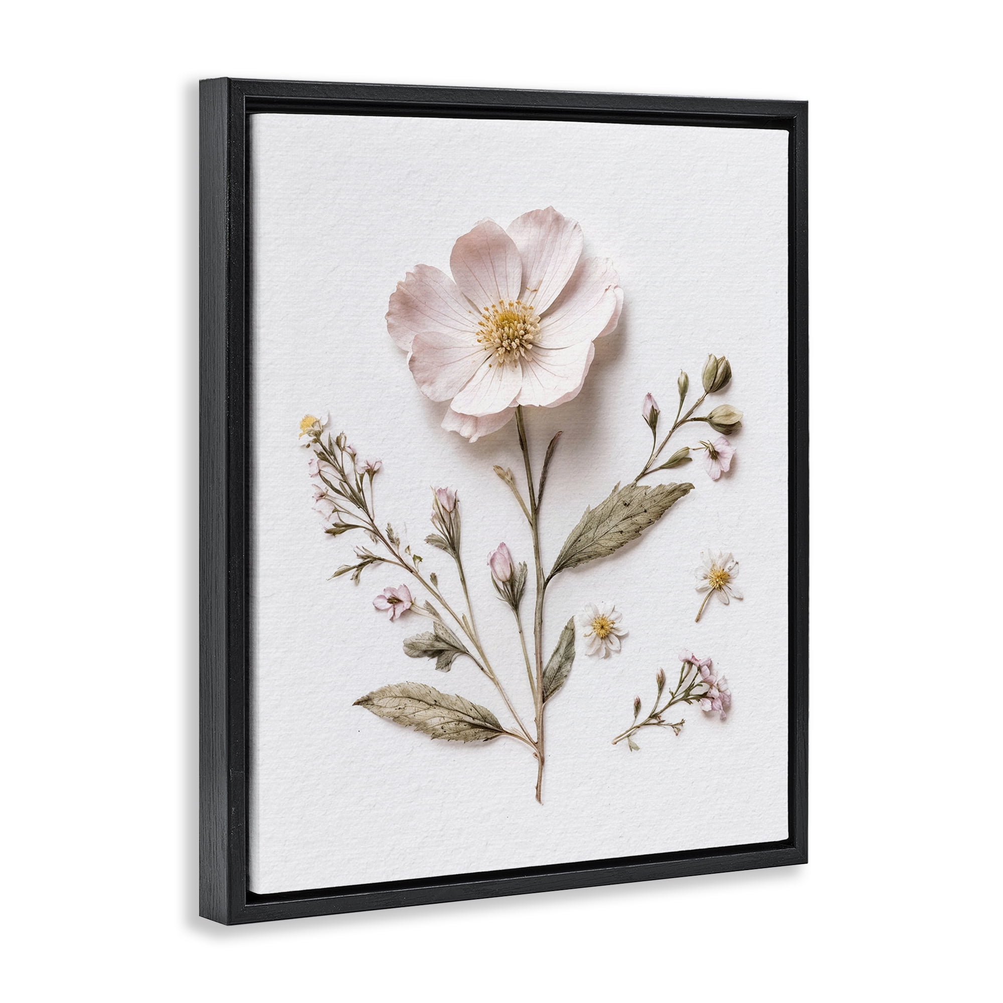 Pressed Wild Flowers Black Framed Floater Canvas Wall Art, design by Lettered and Lined