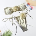 thumbnail image 2 of 2Pcs/Set Women Sexy Bikini Set Flower Decor Bandeau Bra Lace-up Swim Briefs Set Solid Color Quick Drying Swimsuit Beachwear-White,L, 2 of 8
