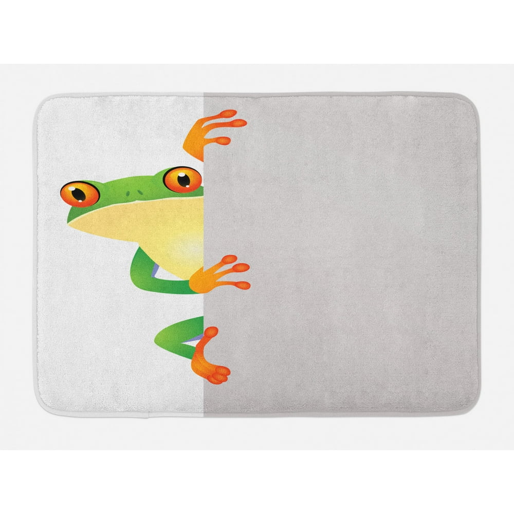Reptile Bath Mat, Funky Frog Prince with Big Eyes on Wall Camouflage