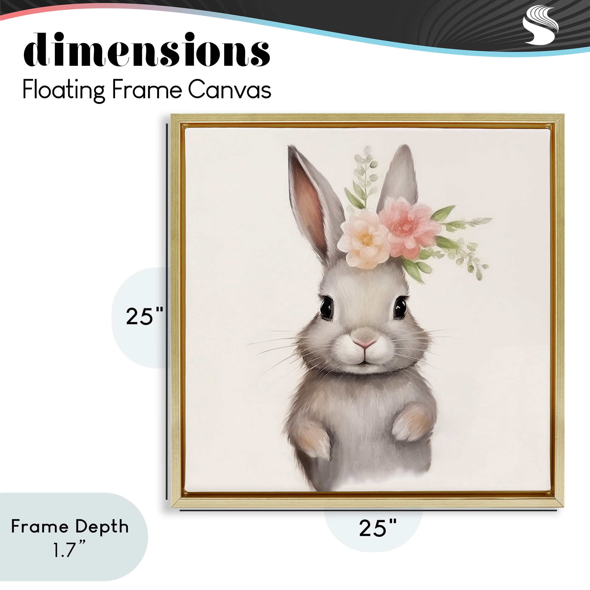 Stupell Industries Sweet Floral Crowned Bunny Gold Framed Floater Canvas Wall Art, design by Lazar Studio