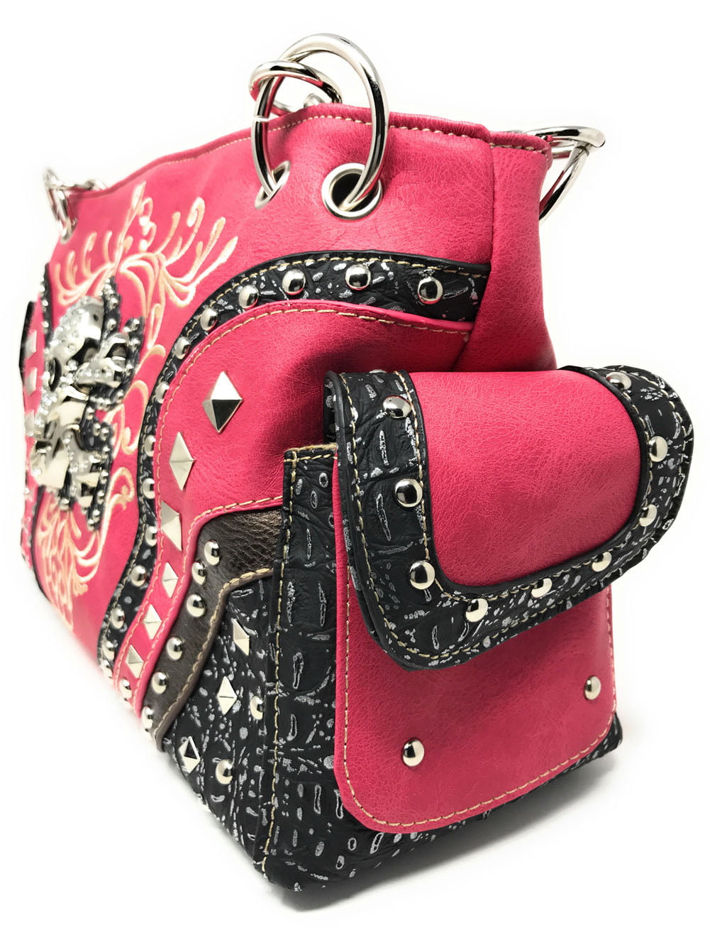 Texas West Rhinestone Embroidered Metal Skull Leather Women's Handbag With Matching  Wallets in 7 Colors. - Walmart.com