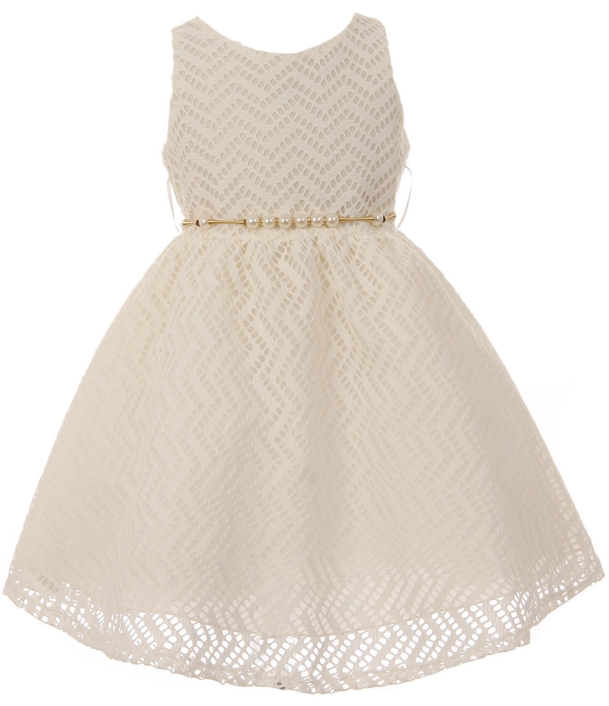 Girls Sleeveless Lace Easter Dress With Flower Accent - Tea Length Party Dress