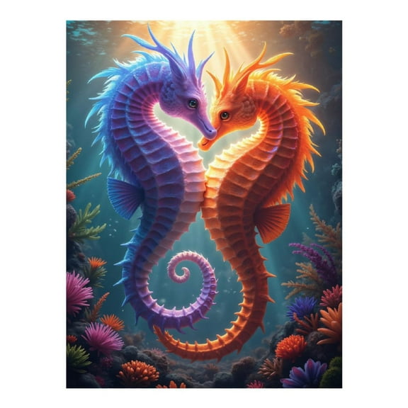 Diamond Art Kit for Adults, Colorful Seahorse Duo Ocean Scene Diamond Painting for Adults Beginners, DIY Diamond Art Painting Kits, 5D Diamond Painting Crafts for Home Decor 12x16 Frameless