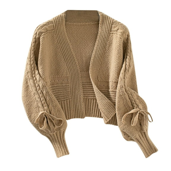 Sevevn Cardigan Sweaters for Women Cropped Tie Front Bow Lightweight Cardigan Long Sleeve Trendy Fall Shrugs