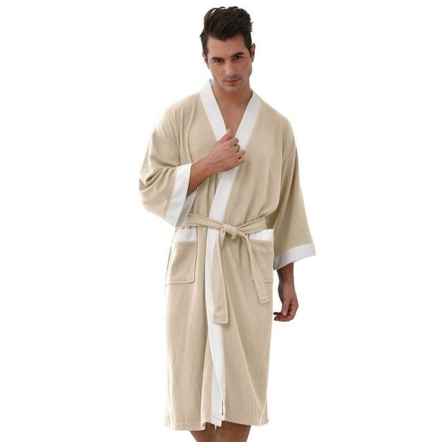 Plus Size Robe Men's Plus Size Knit Robe Loose Comfortable Long Sleeve Bathrobe Soft Sleep Robe for Loungewear Nightwear Plus Size Pajamas