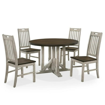 Furniture of America Kadda Wood 5-Piece Round Dining Set in Antique White
