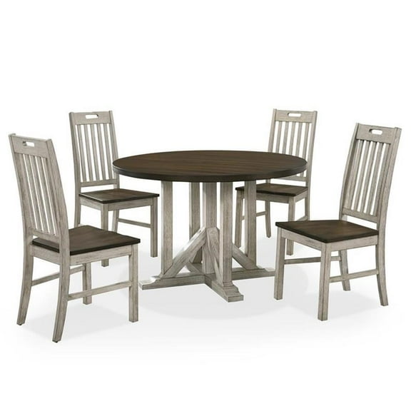 Furniture of America Kadda Wood 5-Piece Round Dining Set in Antique White