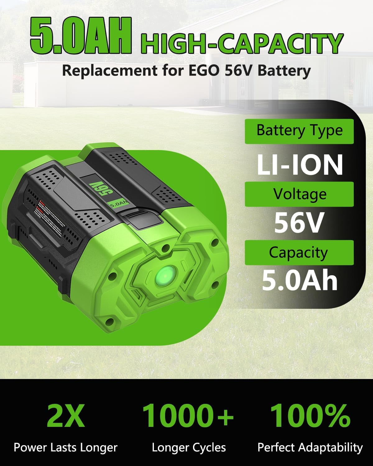 2Pack 5.0Ah Replacement for EGO 56V Battery Compatible with EGO 56 Volt Lithium-Ion Battery Power Tools
