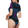 thumbnail image 3 of KLL Women 's Crew Neck Bodysuit Jumpsuits Two Human Hands are Holds Pink Ribbon Awareness Print Short onesies Stretch T Shirts, 3 of 7