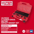 thumbnail image 3 of Hyper Tough 36-Piece 3/8 in Drive Metric CRMO Impact Socket Set, 3 of 11