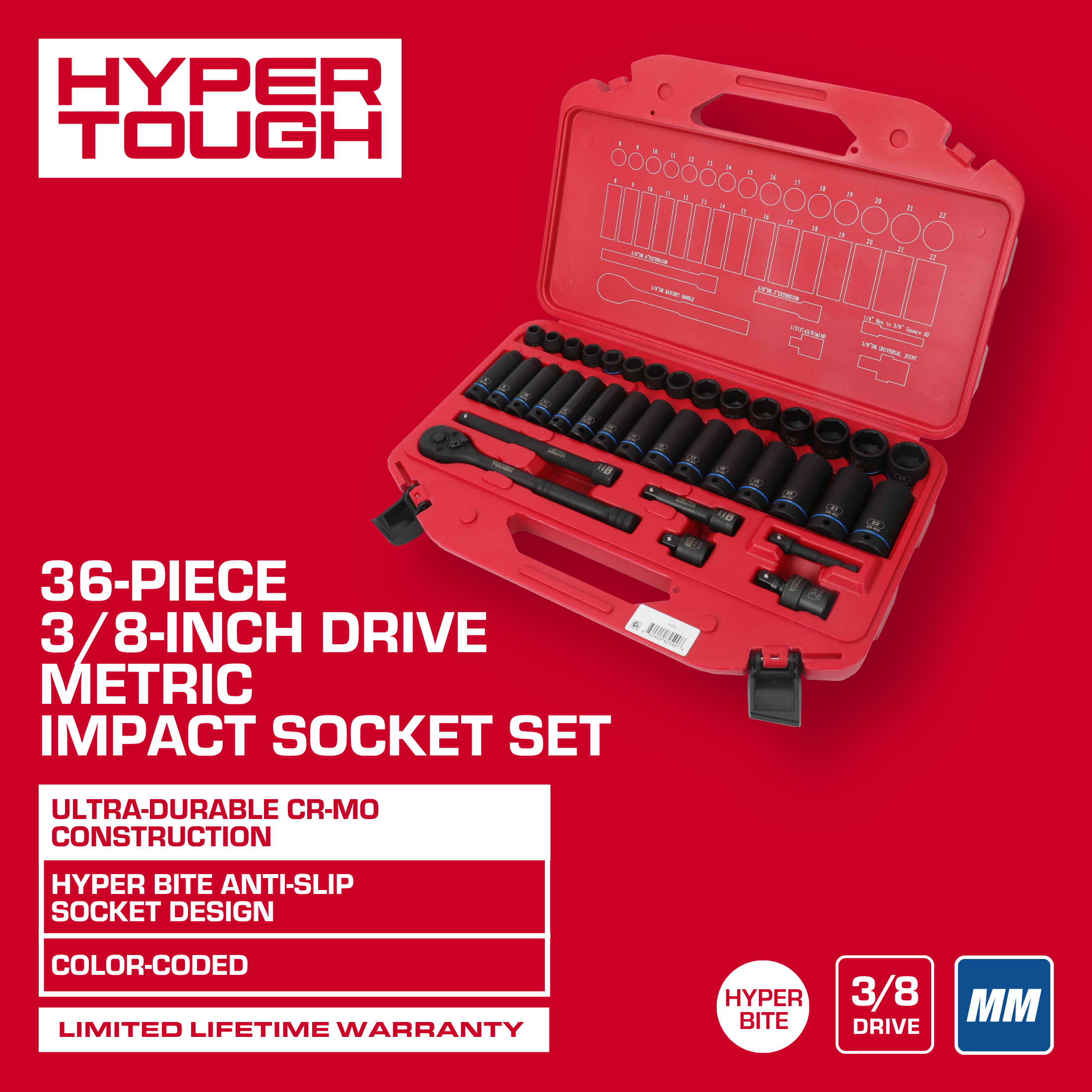 Hyper Tough 36-Piece 3/8 in Drive Metric Impact Socket Set photo 3