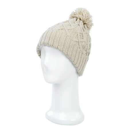 - Premium Thermal Dual Layer Diamond Knit Winter Beanie Hat w/ Pom Pom