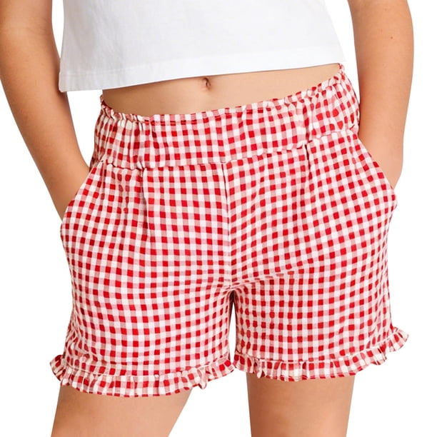 Niños Shorts Niñas Casual Sólido Bolsillo de Verano Ajustable de Cintura Frill Shorts para Niños Grandes