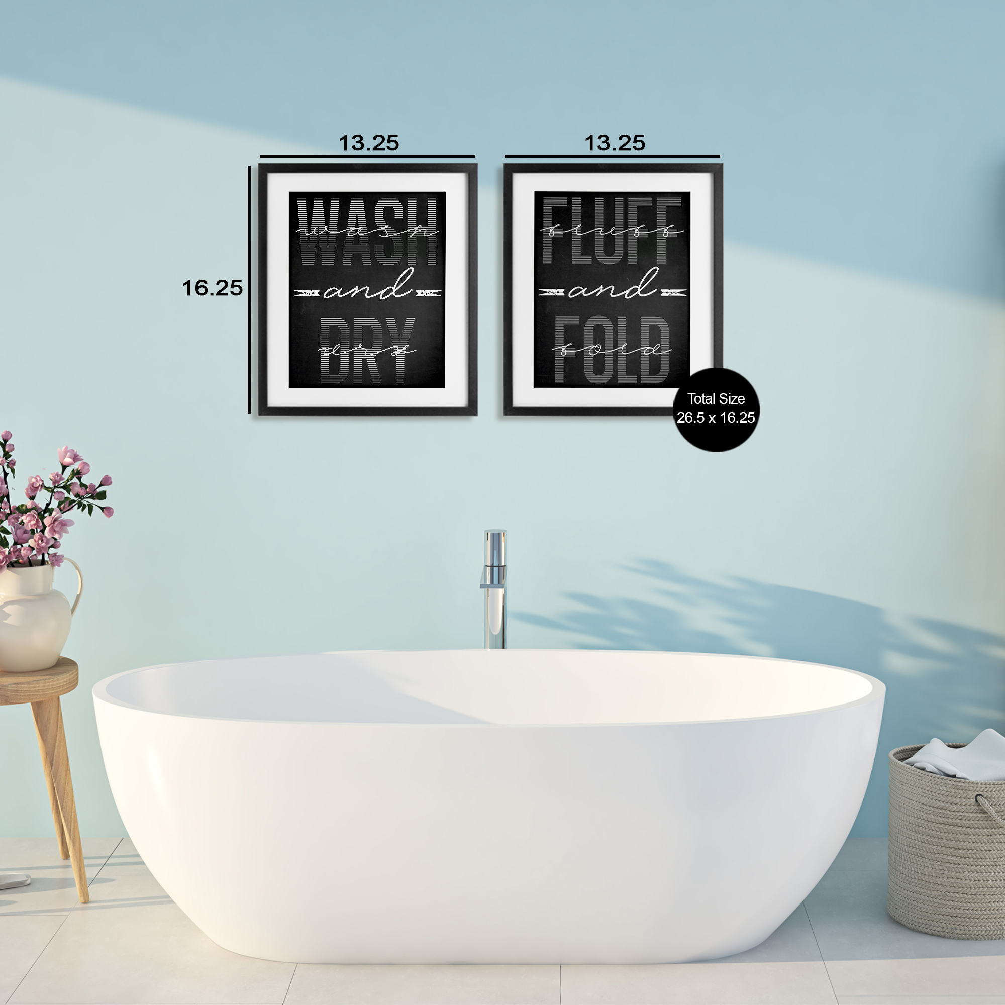 Laundry Words in Black 2 Piece Black Framed Print Under Glass Set, design by Marcus Prime