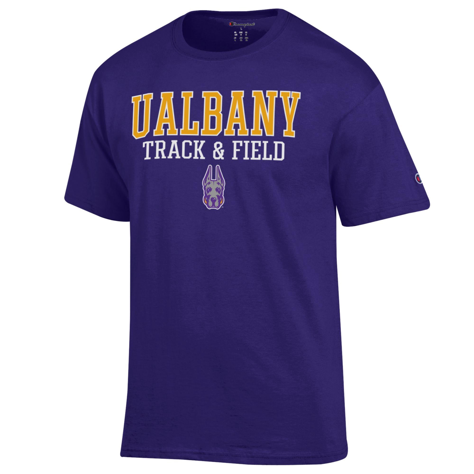 Men's Champion  Purple UAlbany Great Danes Stacked Track & Field T-Shirt
