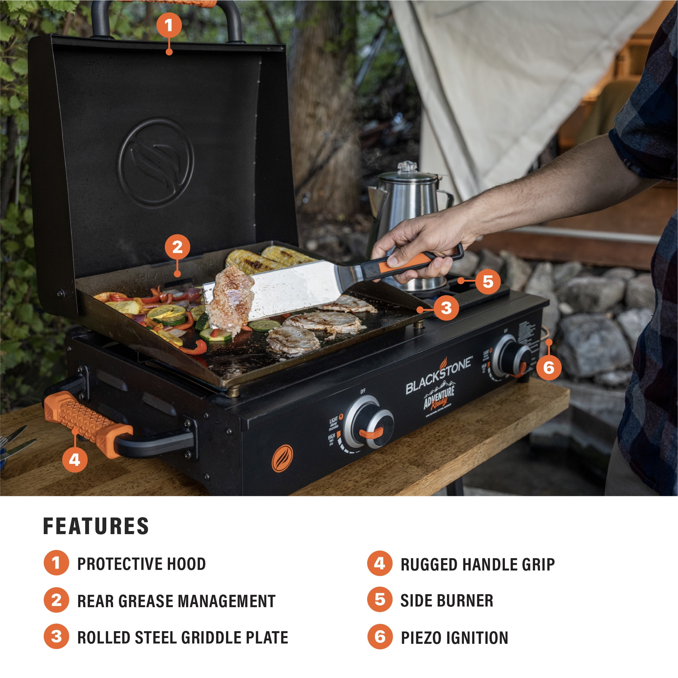 Blackstone Adventure Ready 17" Tabletop Propane Griddle with Range Top