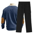 thumbnail image 5 of Gamivast Vintage Style Mens Set Color Block Henley Pullover with Elbow Patches and Cargo Pants Corduroy Texture Outfit for Casual Daily Outdoor Travel Wear, 5 of 6
