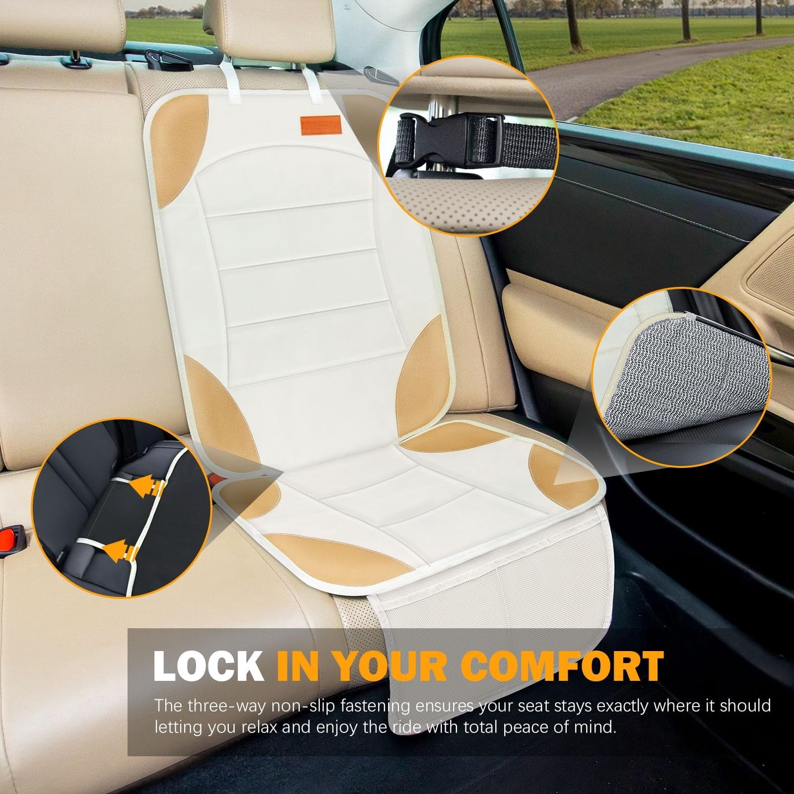 Car Seat Protector for Car Seat,Waterproof Car Seat Cover for Leather and Fabric Seats, 2 Mesh Pockets, Non-Slip Bottom,Thick Padding Cushion