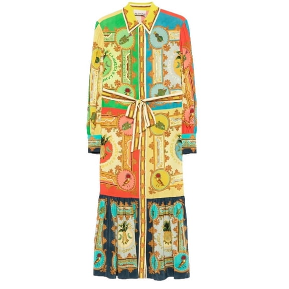 Women Vintage Printed Shirt Dress Long Sleeve Tie Waist Button Down Casual Vacation Midi Dress