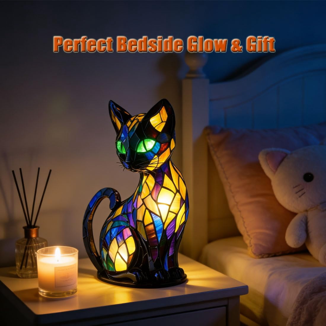 Cat Lamp,2025 New Series Art Desk Lamp, Dyed Resin Vintage Cat Lamp, Resin Bedside Table Lamp, Cute Pet Cat Theme LED Desk Lamp, for Bedroom, Warm Animal Night Light, Home Decor & Gift