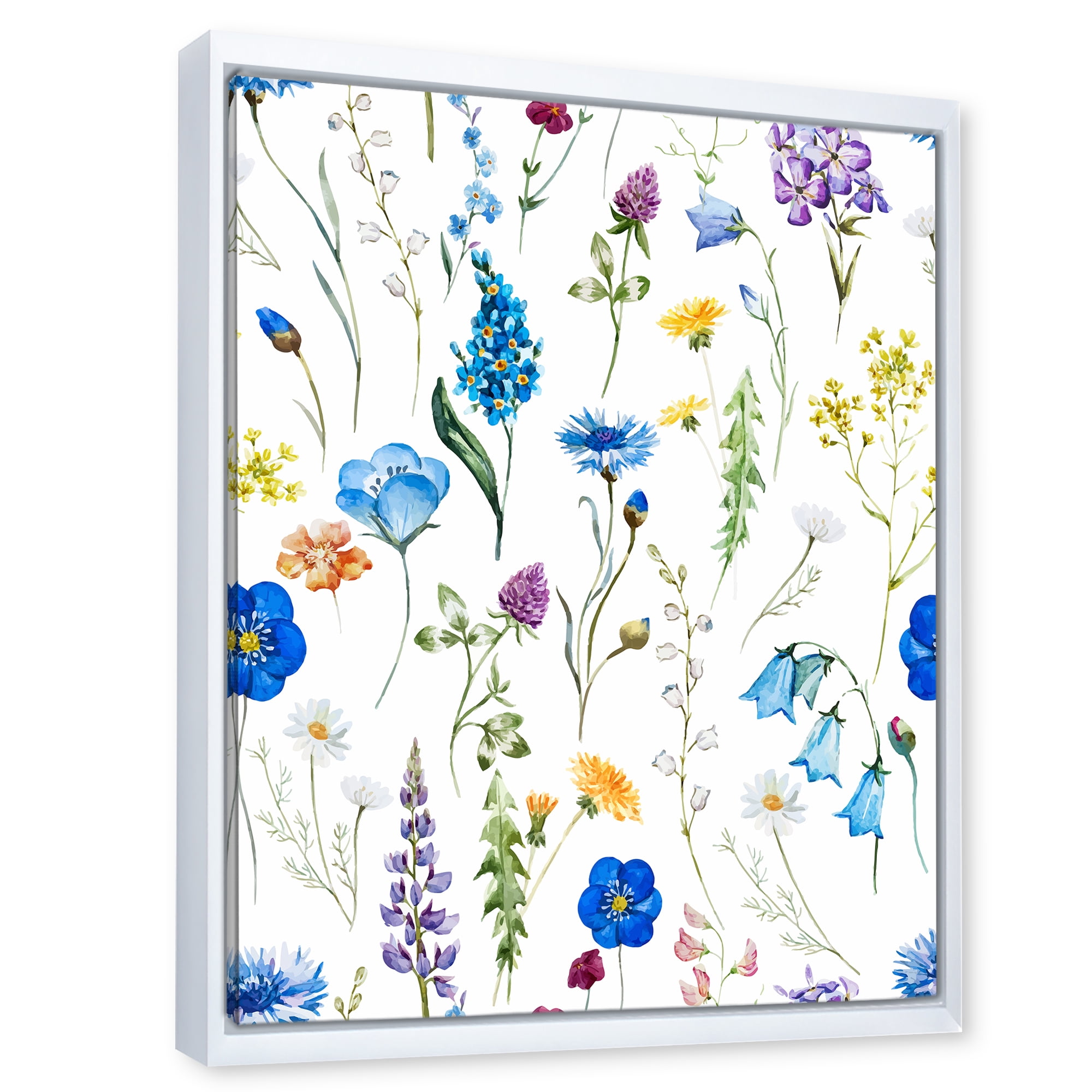 Designart 'Blue Wildflowers With Leaves I' Traditional Framed Canvas Wall Art Print