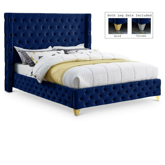 Meridian Furniture Savan Navy Velvet Queen Bed