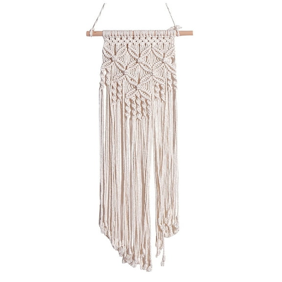 LYCAQL White Boho Large Macrame Wall Hanging Boho Inspired 11.8" x 27.5" Boho Decor Wall Art, Boho Wall Hanging Decor for Living Room Bedroom Boho Chic Wall Decor, Woven Tapestry Bohemian Wall Decor