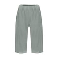 thumbnail image 4 of Bermuda Shorts for Women Petite Cotton Linen Knee Length High Waisted Pull On Baggy Shorts with Pockets Summer Casual Lounge Pants Light Gray XL, 4 of 5