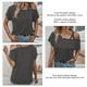 thumbnail image 5 of Tops de manga corta con hombros descubiertos para mujer, moda de verano, Color puro suelto, correas dobles, camisas informales con hombros descubiertos para mujer, gris oscuro L, 5 of 6