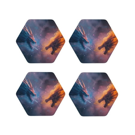 

Tideii Watercolor Sky Dragon for Leather Coasters 4 Pieces Anti-fouling and Anti-scalding Decorative Coasters Suitable for Restaurants Kitchens Coffee Shops-Hexagon