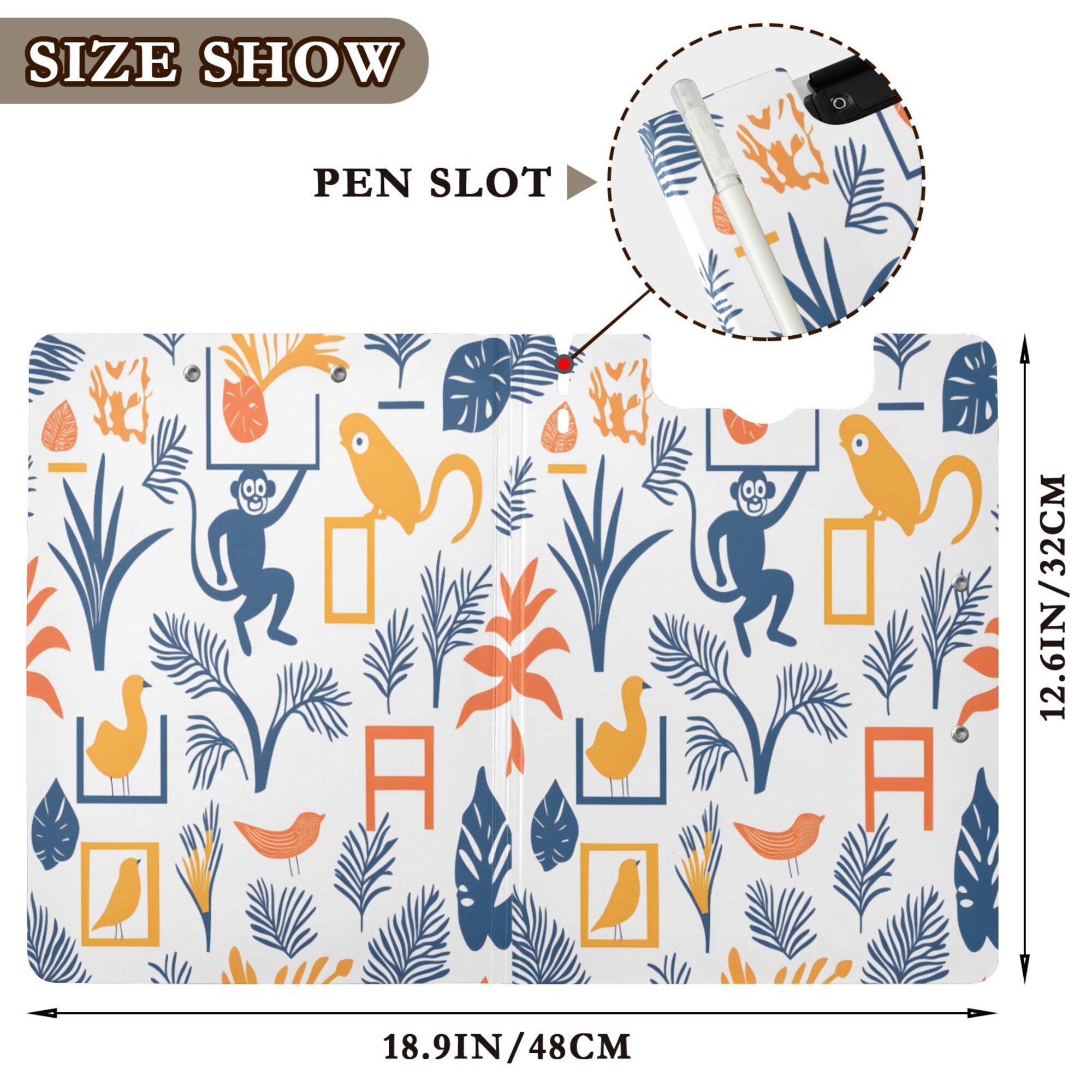 FORMRS A4 Clipboard Folder with Pen Holder Horizontal Foldable School Office Binder, Tropical Jungle Vibes