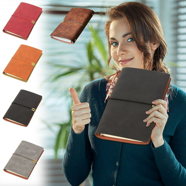 Xihbxyly Carpeta de Cuero A5, Material de Cuero Suave, Diseño de Papel Reemplazable, Función de Apertura Plana de 180°, Correa Elástica con Tirador de Metal, Organizador Multitarea, Diario de Viaje,