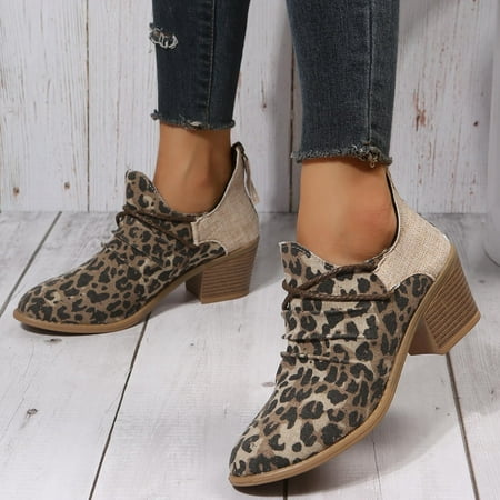 

Vintage Women Slip On Boots Pointed Toe Round Head Thick Heel Short Shoes