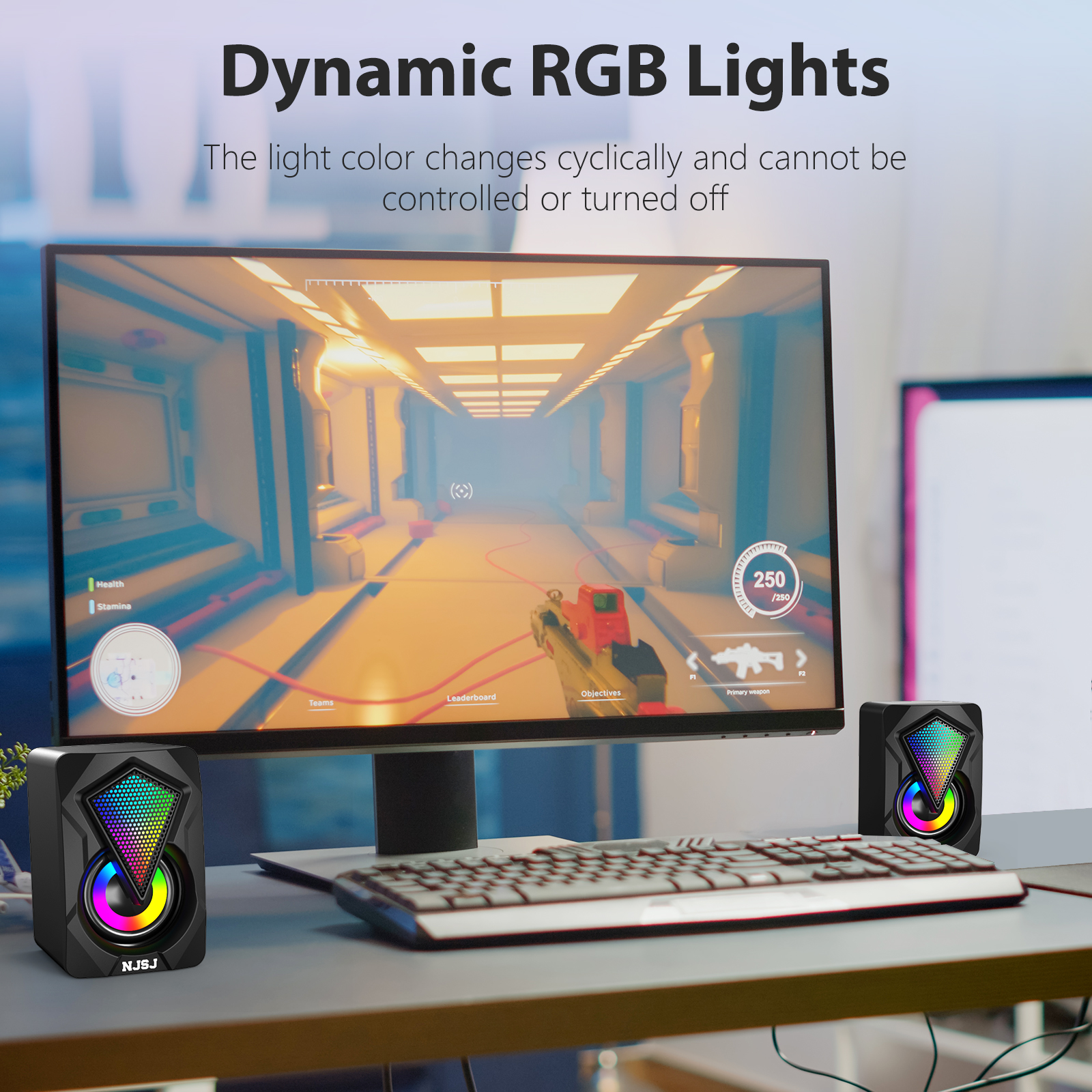 NJSJ Computer Speakers,2.0 USB Powered Gaming Speakers with RGB LED Light 3.5mm Aux Input Stereo Mini Multimedia Speaker for PC, Desktop, Laptop, Cellphone, Monitor