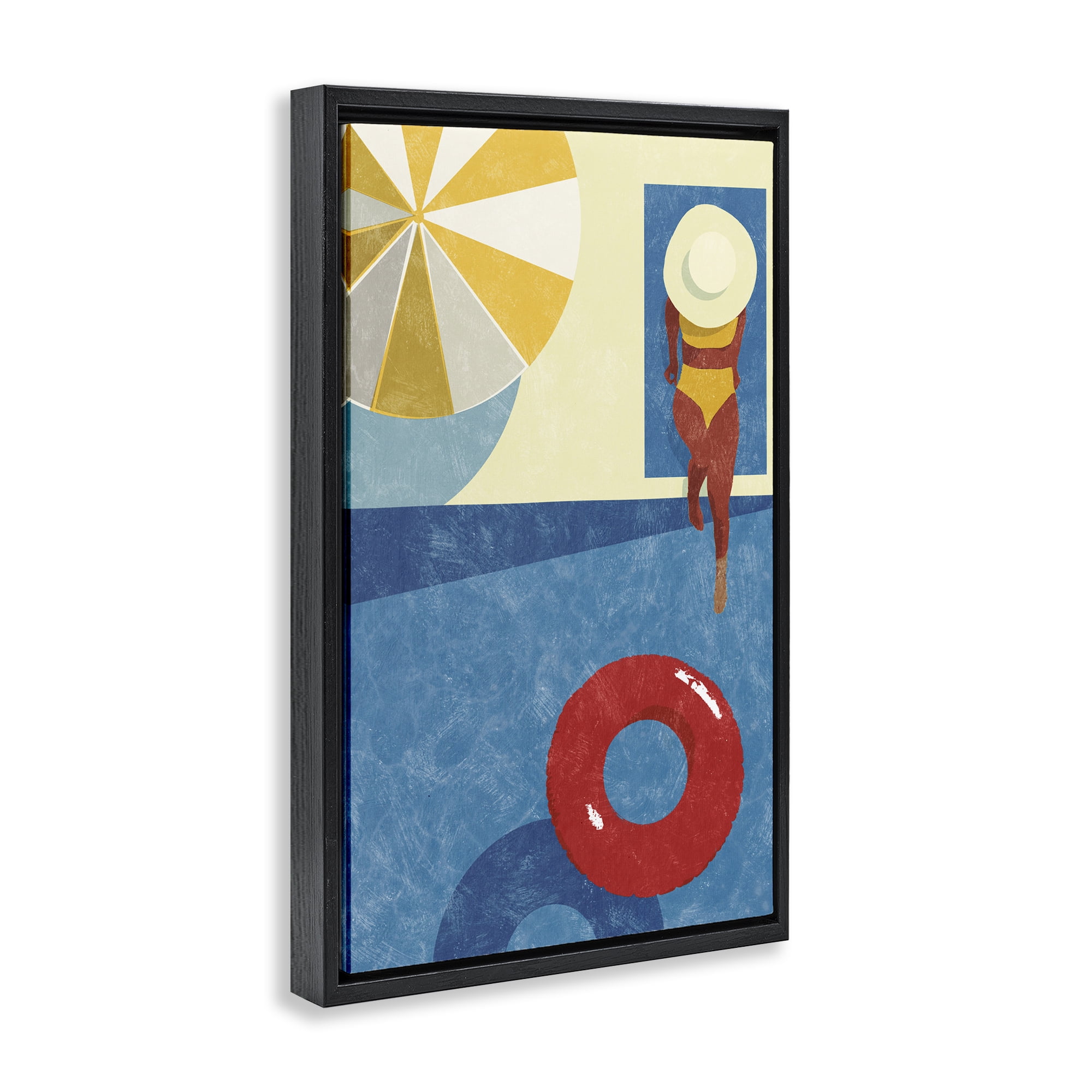 Stupell Industries Summer Poolside Girl Novelty Painting Black Floater Framed Canvas Art Print Wall Art, 17 x 25