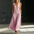 thumbnail image 2 of Kukoosong Women's Diagonal Button Striped Tank Maxi Dress, Sleeveless V Neck Loose A-Line Dress, Casual Summer Beach Long Sundress with Side Pockets, 2 of 6