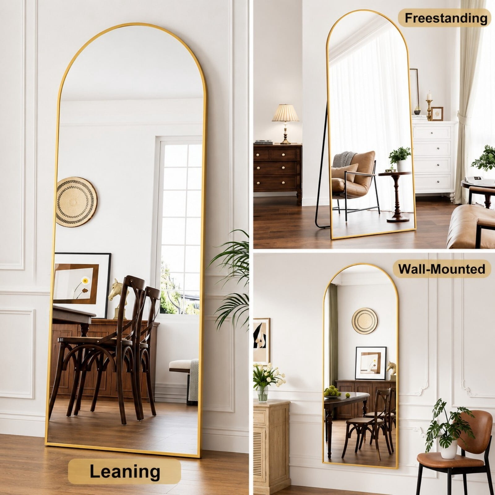 Mirrasia 71.3" x 26" Arched Full Length Mirror Full Body Mirror Wall Mounted, Gold