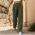 thumbnail image 2 of Summer Pants for Women Casual High Waist Solid Color Wide Leg Pants Workout Yoga Pant Training for Women Tall Sweatpants Short Casual Leopard Drawstring Tall Sweatpants Green M, 2 of 8