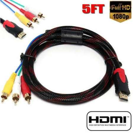 Component Video Cable Gold Plating - 5Ft HDMI Male to 3 RCA Video Audio Converter Component AV Adapter Cable for HDTV DVD