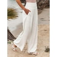 thumbnail image 3 of Women Pants Wide Leg High Waisted Palazzo Pants Summer Flowy Beach Lounge Casual Trousers with Pockets White L, 3 of 5