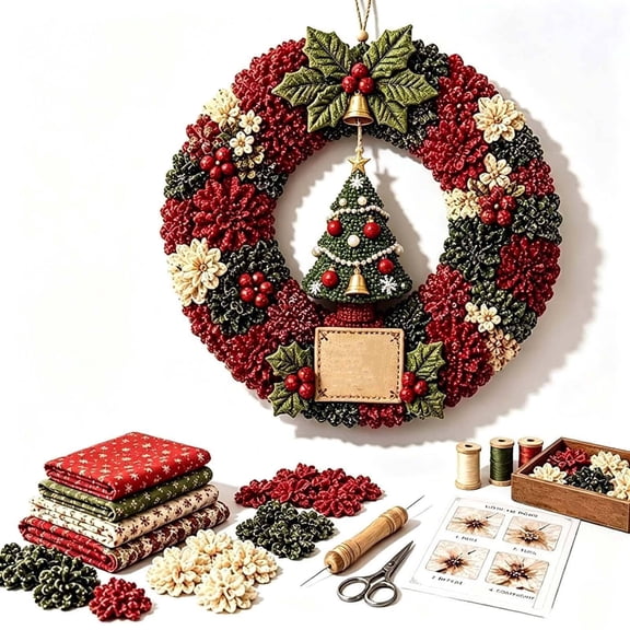 2027 New 3D Fabric Poke Wreath Art DIY Kit Christmas Craft for Adults,3D DIY Fabric Poke Art, Christmas Wreath Making Kit for Adults,Beginner Friendly,Home Door Wall Decor, Holiday Craft