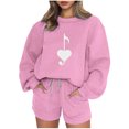 thumbnail image 1 of Puntoco Conjunto De Sudadera Con Pantalón Y top De Cuello Redondo De Manga Larga Casual Estampado Para Mujer Rosa Xl, 1 of 3