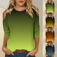 thumbnail image 6 of gakvbuo Petite Tops For Women Tops 3/4 Sleeve Pullover Shirts Cold shoulder Tunic Tops Crewneck Slim Fit Half Sleeve off shoulder Graphic Tshirts Gradient Blouse Tops, 6 of 6