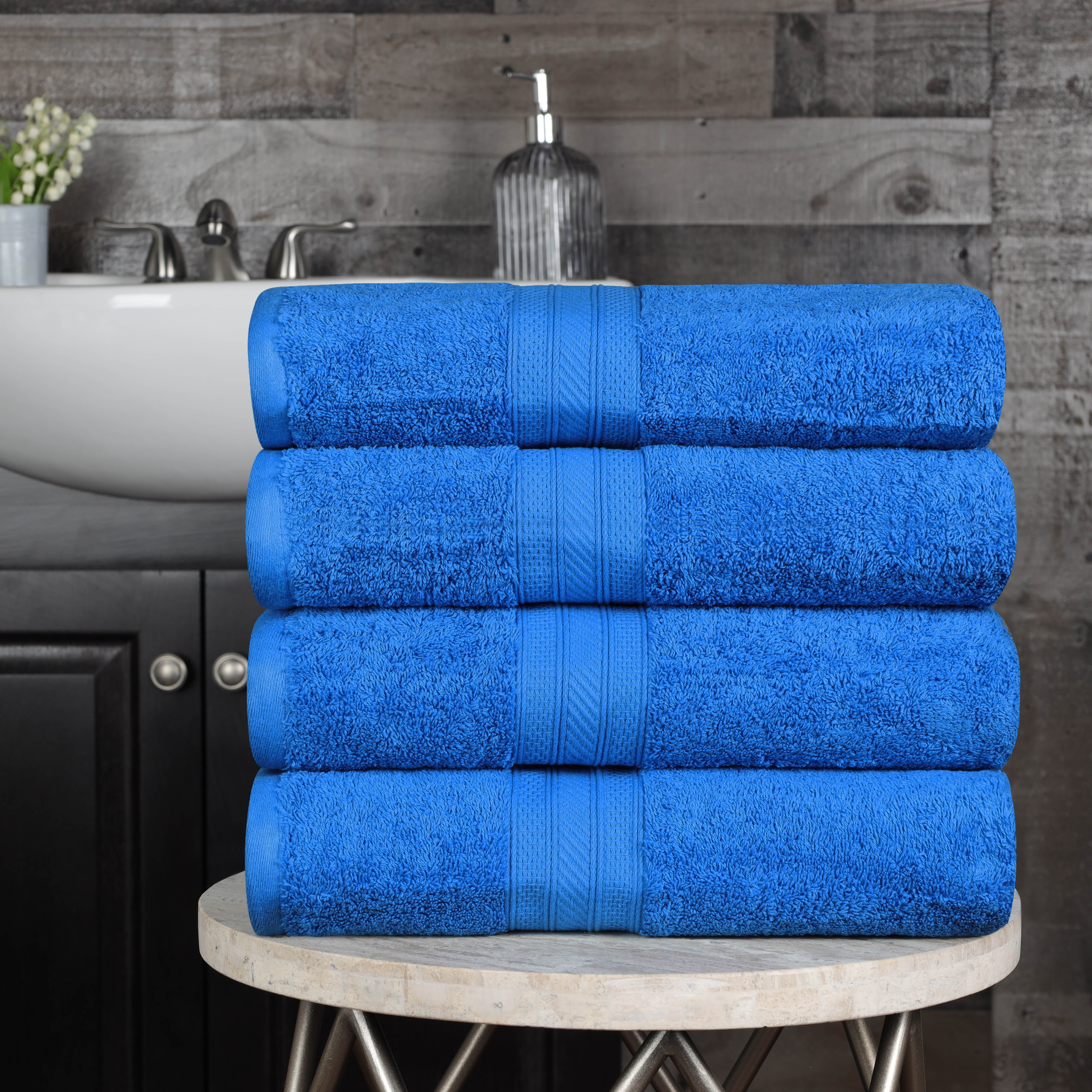Superior Ribbed Cotton Ultra-Absorbent 4-Piece Silver Bath Towel Set, Size: 4 PC Bath Towels