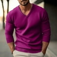 thumbnail image 2 of Men V Neck Dress Sweater Knit Long Sleeve Casual Slim Fit Pullover Sweater Dark Purple 2XL, 2 of 4