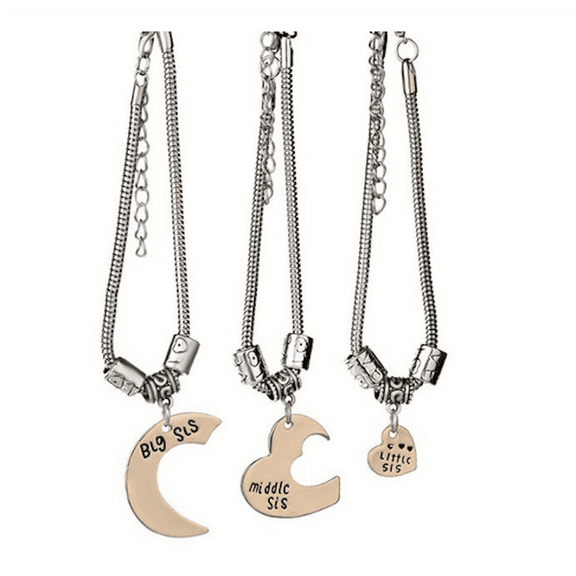3-Piece Bracelet Big Middle Little Sister Heart-Shaped Anti-Tarnish Silver Goldtone, J-296-GS
