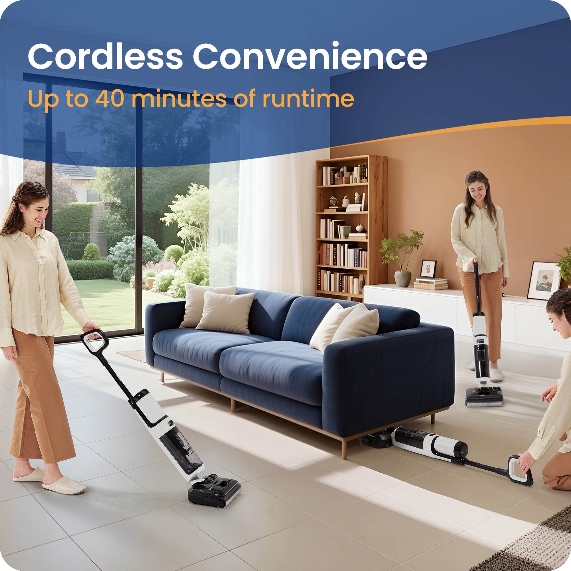Tineco iFloor 5 Stretch Cordless Wet Dry Vacuum Cleaner, Vacuum & Mop in One, 180° Lay-Flat Cleaning, Up to 45-Min Runtime, Quiet Self-Cleaning and Drying for Hard Floors