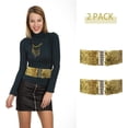 thumbnail image 2 of 2 Pack Girls Sequin Sparkly Metal Interlooking Buckles Elastic Waist Belt, Glitter Stretchy Belt for Women, 2 of 6