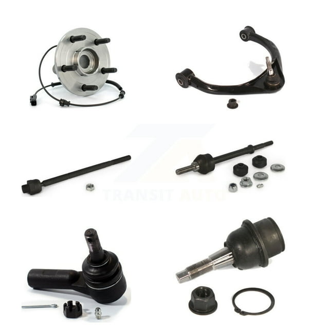 Transit Auto Front Left Hub Bearing Assembly Suspension Upper Control Arm with Ball Joint Lower Outer Inner Tie Rod Sway Bar Stabilizer Link Kit (6Pc) for Car Dodge Ram 1500 4WD K77-101401